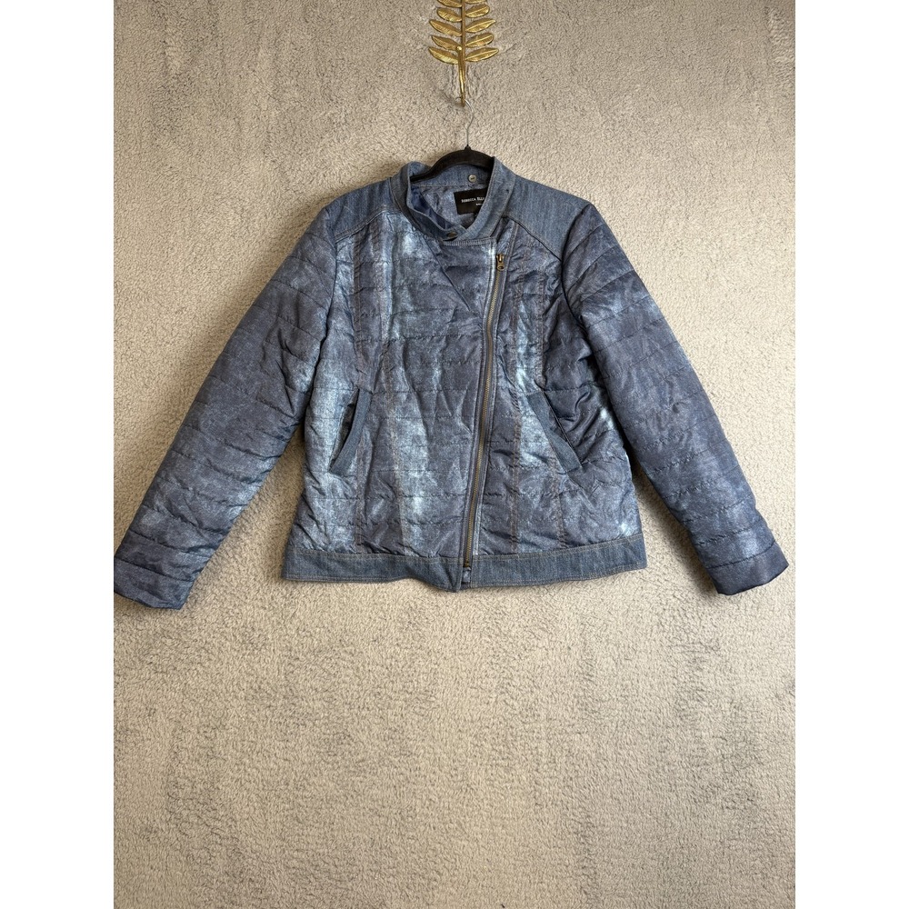 Rebecca‎ Elliot Jacket Womens L Blue Quilted Moto Biker Puffer Denim Outerwear